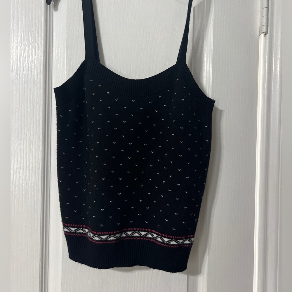 Anthropologie Black Knit Spaghetti Strap Camisole with Accent Border